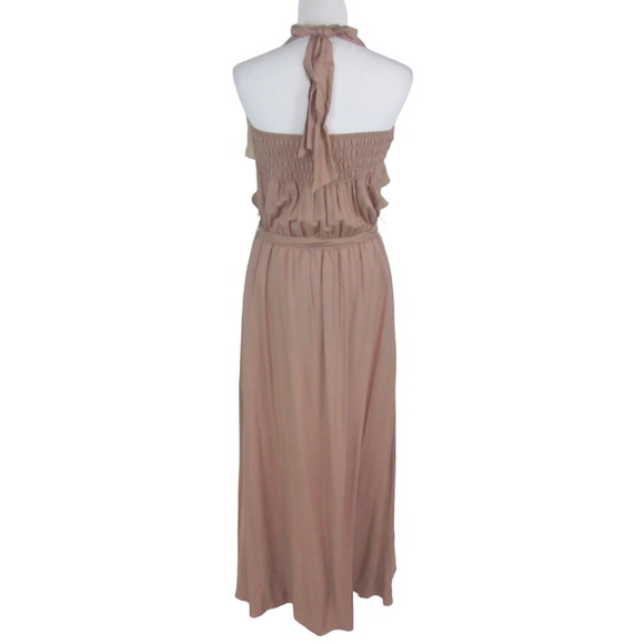 RYU Mauve Ruffle Halter Maxi Dress Smock Back Tie Waist Women’s Size Large NEW - Picture 3 of 9